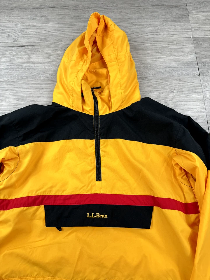 Chaqueta cortavientos vintage LL Bean para mujer S amarilla negra anorak con capucha años 90 Foto 1 de 4