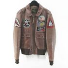 Freedom Leather Jacket Flight 38 Brown Zip Up Patch Cotton Lining Men'S