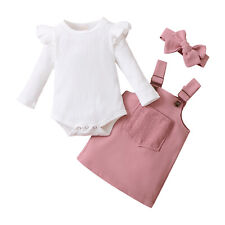Baby Girls Outfit, Long Sleeve Round Collar Romper, Suspender Skirt