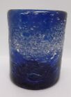 Vintage handblown  Art Glass crackle glass blue white candle holder