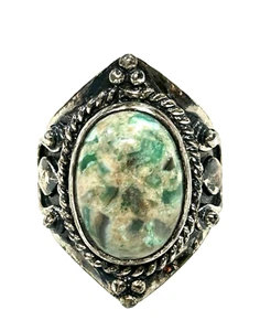 ANILLO PIEDRA VERDE SUROESTE PLATA 925 VINTAGE TALLA 9 - Imagen 1 de 16