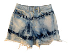 Zara Women size 00 Blue Shibori Tie Dye Cut Off Shorts High Rise Distressed