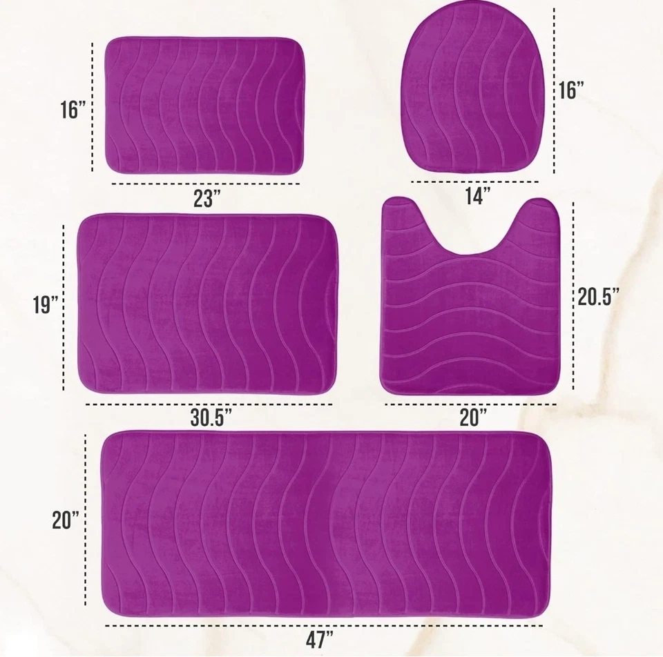 Effiliv Bathroom Rugs Set 5 Piece Memory Foam Mats Extra Soft Anti-Slip Show...