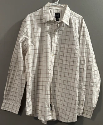 Camisa de Viajero Jos A Bank Hombres XL Marfil Tostado Marrón Vestido a Cuadros Ajuste Abotonado Foto 1 de 4