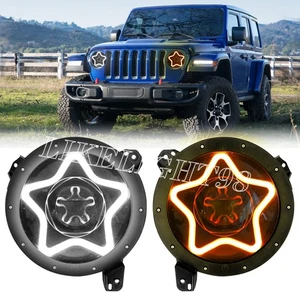 For Jeep Wrangler JL Gladiator 18-24 9" LED Halo Headlights Star DRL Turn Combo - Picture 1 of 11