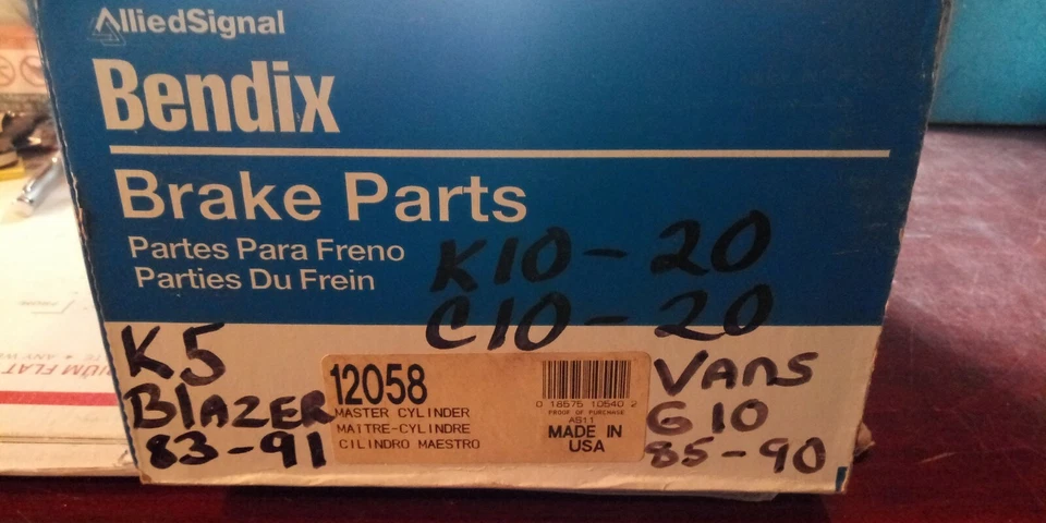 Cilindro maestro de frenos - frenos de potencia Bendix 12058, nuevo en caja Foto 1 de 4