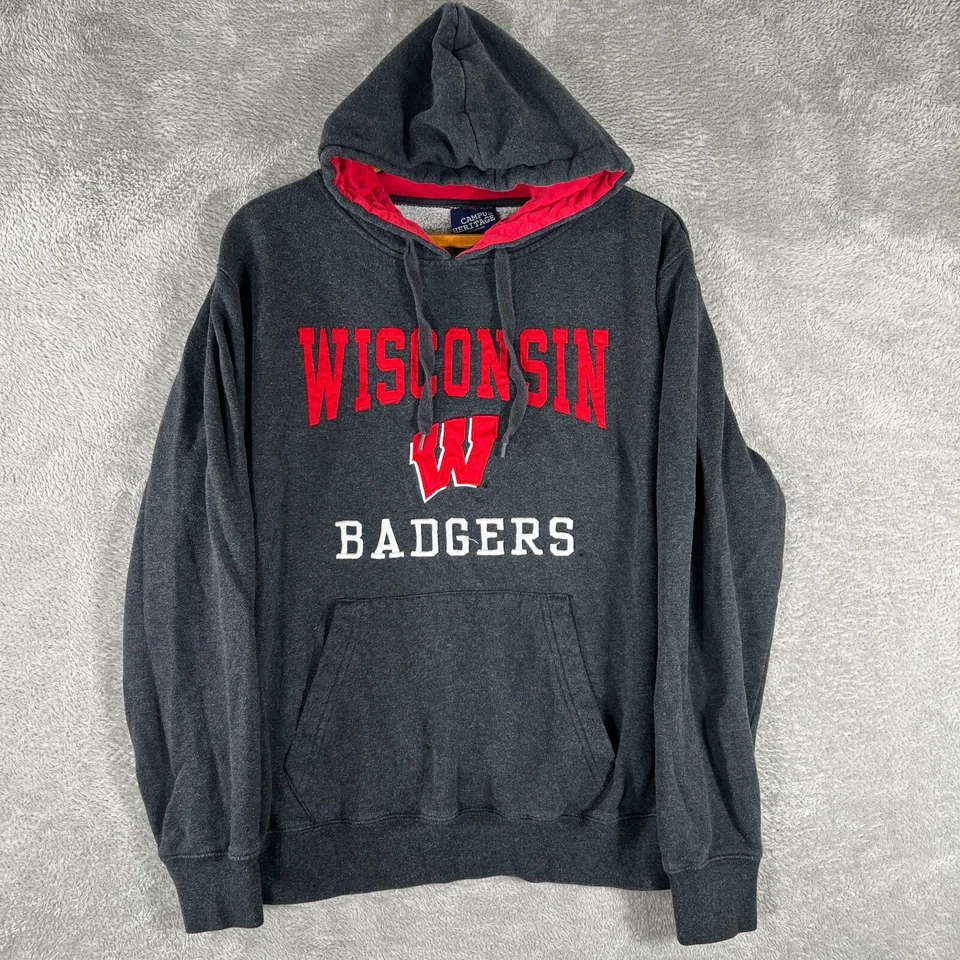 Sudadera con capucha Wisconsin Badgers para hombre gris medio suéter universitario universitario Foto 1 de 4