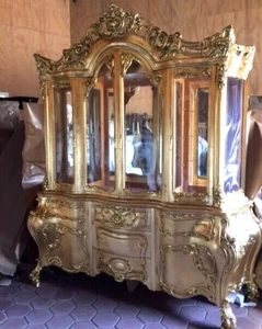 Showcase Cabinet Sideboard Baroque Gold Leaf Luxury Display Storage Furniture - Picture 1 of 22
