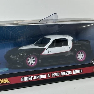 1/32 Jada 1990 Na Mazda Miata Mx-5 y Ghost Spider modelo diecast blanco negro - Imagen 1 de 3
