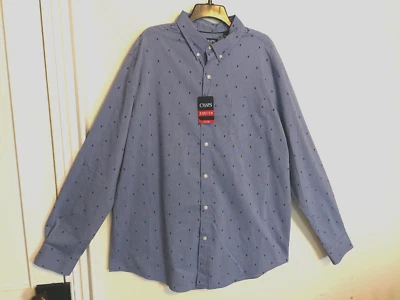 Camisa Chaps Para Hombre XXL Azul Elastizada Fácil Cuidado Botón Bolsillo Manga Larga Oficina Foto 1 de 4