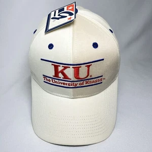 KU University Kansas Embroidered Snap Ball Cap Hat Game Headwear Off Color Panel - Picture 1 of 8