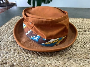 Vintage Pork Pie Bucket Hat Aztec Trim Band 6 7/8 Packable? Has Wrinkles - Picture 1 of 5