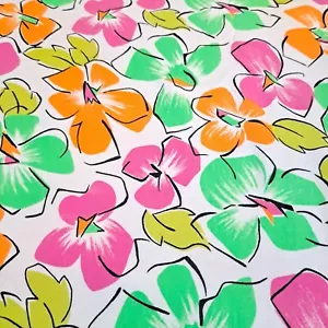 Vintage Neon Flower Power Twill Fabric 54" X 50" 1970's Mod Design Dress - Picture 1 of 5