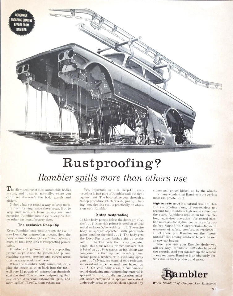 Rambler 1962 automóvil compacto inmersión profunda proceso a prueba de óxido anuncio impreso de colección Foto 1 de 1