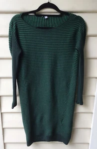 Cos Green Dress Black Striped Knit Wool XS 8 Jumper Sweater Boat Neck As New - Picture 1 of 11
