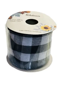 Buffalo Check Plaid Black & White Ribbon 2.5" x 108” - Picture 1 of 4