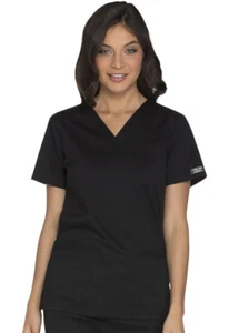 Cherokee Workwear Scrubs V Neck Top WW630 BLKW Black Free Shipping - Picture 1 of 3