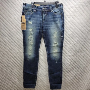 NEU Silver Jeans Damen 34x29 Blau Denim Suki Mid Skinny Distressed Ungesäumt - Bild 1 von 12