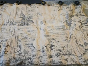 Vintage French Wall Tapestry Of Girls Playing Lawn Games. 53” X 18” - Picture 1 of 9