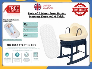 Pack of 2 Moses Pram Basket Mattress Extra Thick -4CM Comfy Cushy Baby Mattress - Picture 1 of 5