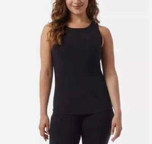 32 Degrees Cool Women's Soft Ribbed Fabric with Built-In-Bra Top Black Large - Picture 1 of 6