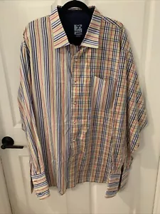 RAW Blue Mens Button-Up Shirt Long Sleeve Striped Rainbow Pride 4XL EUC - Picture 1 of 7