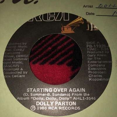 Dolly Parton starting over again RCA records 45 RPM vinyl single - Image 1 of 2