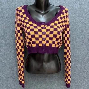 Zara Button-up Funky Checkerboard Cardigan Crop Top Sweater Women's S - Picture 1 of 9