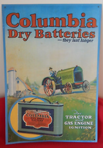 COLUMBIA DRY BATTERIES Colorful Retro Tin Metal Rustic Wall Sign 16x11 Inches