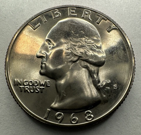 1968-S Washington Quarter Proof 25cent Coin from US Mint Proof Set Cover