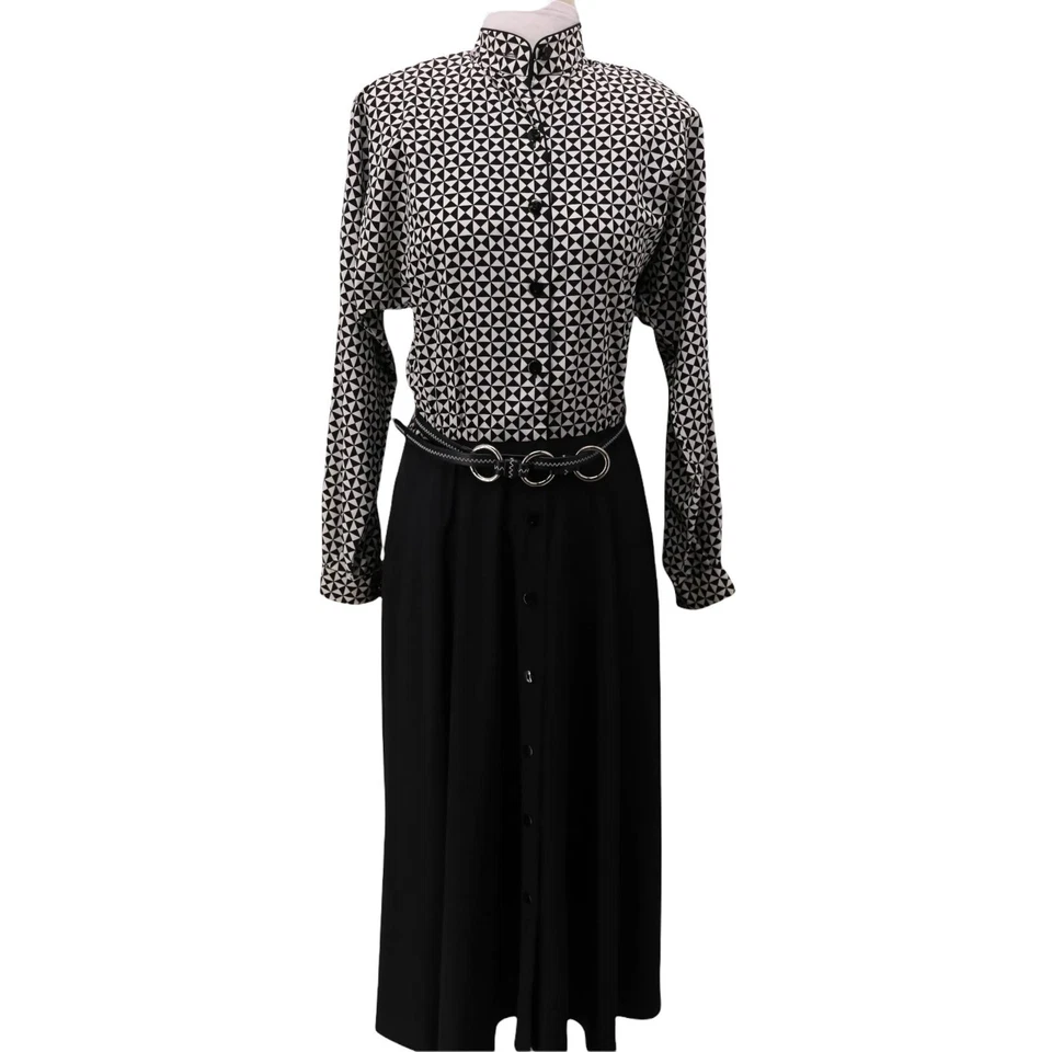 Vintage 1980's Liz Claiborne Dress Size 4 Geometric Tea Length Shirt Dress - Image 1 of 4