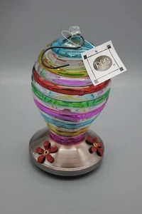 Glass Balloon Hummingbird Feeder Multicolor Stripe Patio Lawn Garden Outdoor - Picture 1 of 4