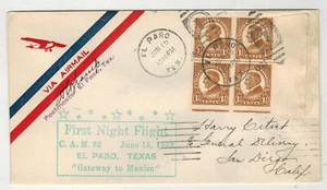 1932 AIRMAIL 1ST NIGHT FLIGHT 33W EL PASO TO SAN DIEGO & 576 IMPERFORATE BLOCK - Picture 1 of 1