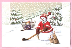 Ice Hockey Snowman Rabbit Power Play Embossed Christmas Cards Box of 16 USA - Picture 1 of 2