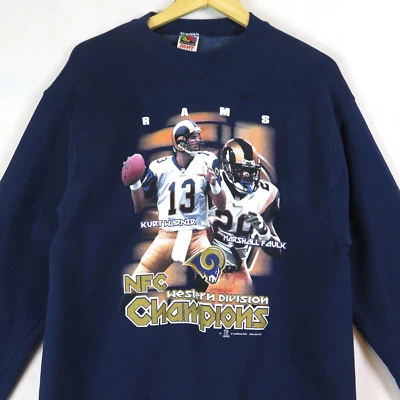 Players Inc St. Louis Rams Sweatshirt Men's L Blue VTG 2001 Kurt Warner NFC MO - Image 1 of 4
