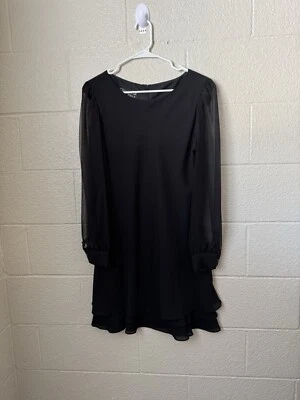 Vestido Hampton Nites Negro Elegante Volantes Talla 10 Mangas Transparentes Fluido Foto 1 de 4