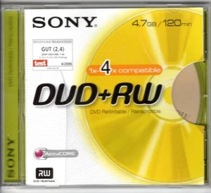 Sony DVD+ RW 4.7 GB 120min 1-4x Speed DVD-RW Rohling 1 Stück Neu & unbenutzt - Bild 1 von 1