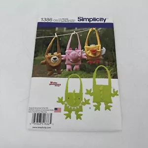 Simplicity Patterns 1386 Fleece Animal Bags 4 Designs Abby Glassenberg - Picture 1 of 9