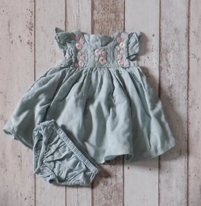 Pretty Baby Green Floral Embroidered Dress & Nappy Cover - George (0-3 months) - Picture 1 of 3