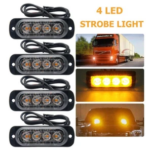 4X Amber Flash Warning Strobe Light Kit Bar Yellow Car Truck 4 Led Emergency 12V - Picture 1 of 12