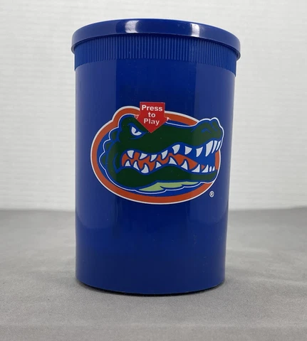 Florida Gator Drink Koozie Blue with Gator Head Logo Plays Fight Song Plastic Cover