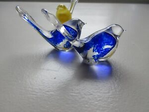 2 Eamonn Vereker Blue Birds Studio Crafted art Glass figurines paperweights