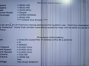 Dell Latitude E7470 i7-6650U @ 2.2ghz 8gb RAM No SSD for parts or repair AS-IS 