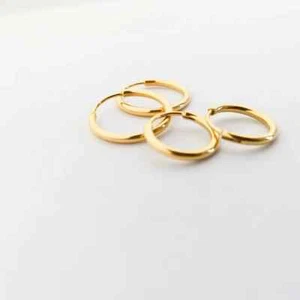 9CT GOLD SLEEPER HOOP EARRINGS - Sizes: 12mm / 14mm / 18mm / 25mm / 30mm (PAIRS) - Picture 1 of 6