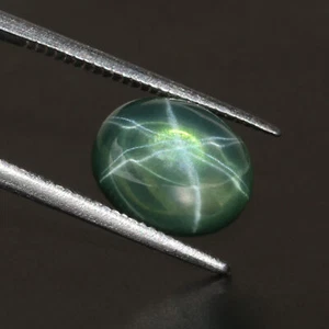 1 Pc 5 Ct Genuine Green 6 Rays Star Sapphire Cabochon 10 mm. for Jewelry - Picture 1 of 10