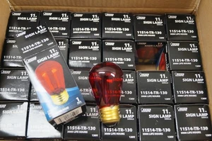 LOT (23) Feit Electric 11S14/TR-130 Red 11W Sign 130V Bulbs NEW Open Box GRG - Picture 1 of 4