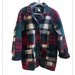 Vintage Eddie Bauer Jacke kariert Wolle über Mantel, M Buffalo kariert Patchwork Gr. M - Bild 1 von 6