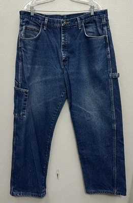 Pantalones de mezclilla de trabajo recto de carpintero resistente al fuego 37x30 azul Bulwark para hombre Foto 1 de 4