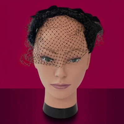 De Colección Terciopelo Fascinador Pluma Diadema Sombrero Velo Negro Lazo Tocado Sombrero Prendedores Foto 1 de 4