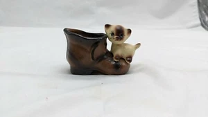 Vintage Cat Toothpick Holder Siamese Cat/Kitten On Boot - Picture 1 of 4